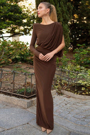 Asymmetric One Shoulder Ruched Maxi Dress