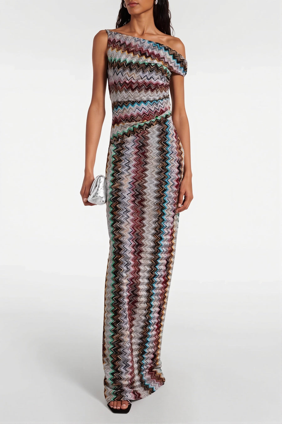 Knit Printed Off Shoulder Bodycon Maxi Dress