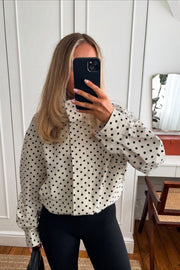Polka-Dot Drawstring-Hem Bomber Jacket
