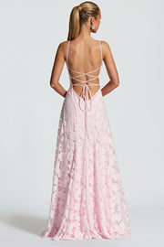 Chiffon Jacquard Backless Cami Maxi Dress