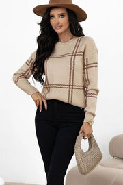 Plaid Crew Neck Relaxed Sweater