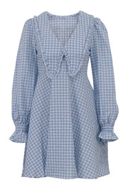 Plaid Bow Collar Ruffle Sleeve Mini Dress