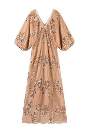 Sequin Deep V-Neck Maxi Dress