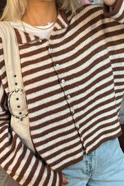 Stripe Roll Neck Button Casual Cardigan
