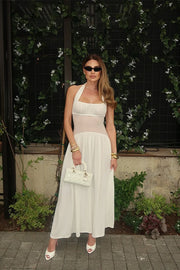 Halter Sheer Panel Flowy Maxi Dress