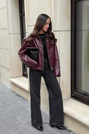 Cropped Faux-Leather Zip Moto Jacket
