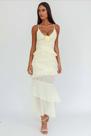 Flowy Solid Ruffle Slim Cami Maxi Dress