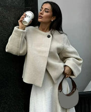 Elegant Solid Wool One Button Overcoat