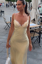 Lace Satin Sleeveless Fitted Maxi Top
