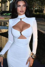Fitted Solid Cutout Maxi Bodycon Maxi Dress