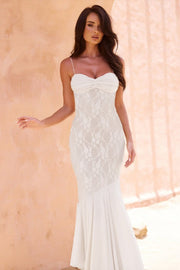 Strapless Lace Panel Fishtail Maxi Dress