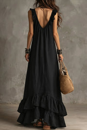 Ruffle Sleeveless Casual Long Boho Dress