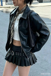 Vintage Faux-Leather Zip Jacket