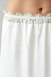 Lace-Trim Satin Pink Midi Skirt