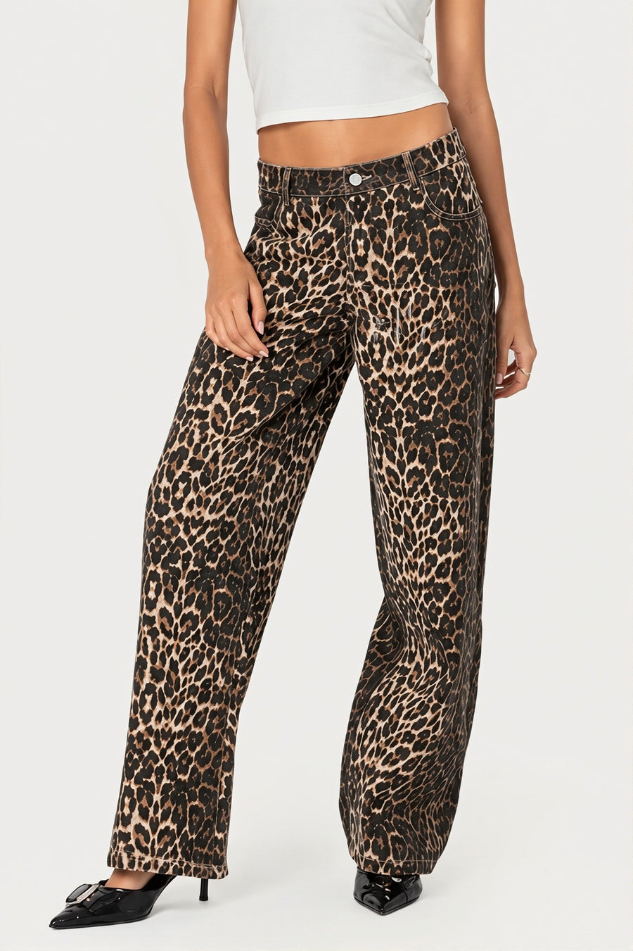 Leopard Print Straight Leg Jeans