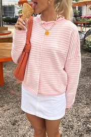 Stripe Roll Neck Button Casual Cardigan