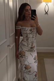 Floral Printed Bandeau Bodycon Maxi Dress