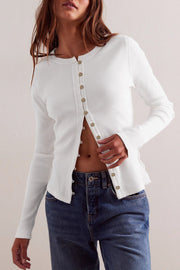 Ribbed Fitted Button Front Cardigan