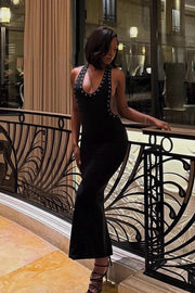 Halter Backless Sleeveless Waist-Defined Fitted Dress