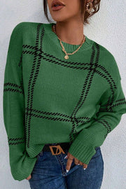 Plaid Crew Neck Relaxed Sweater