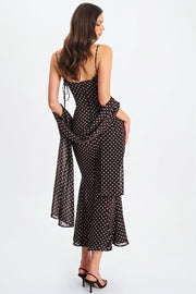 Polka Dot  Ribbon Sheer Bodycon Maxi Dress