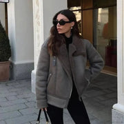 Faux Fur Lapel Long Sleeve Casual Overcoat