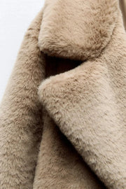 Faux Fur Lapel Long Sleeve Warm Overcoat
