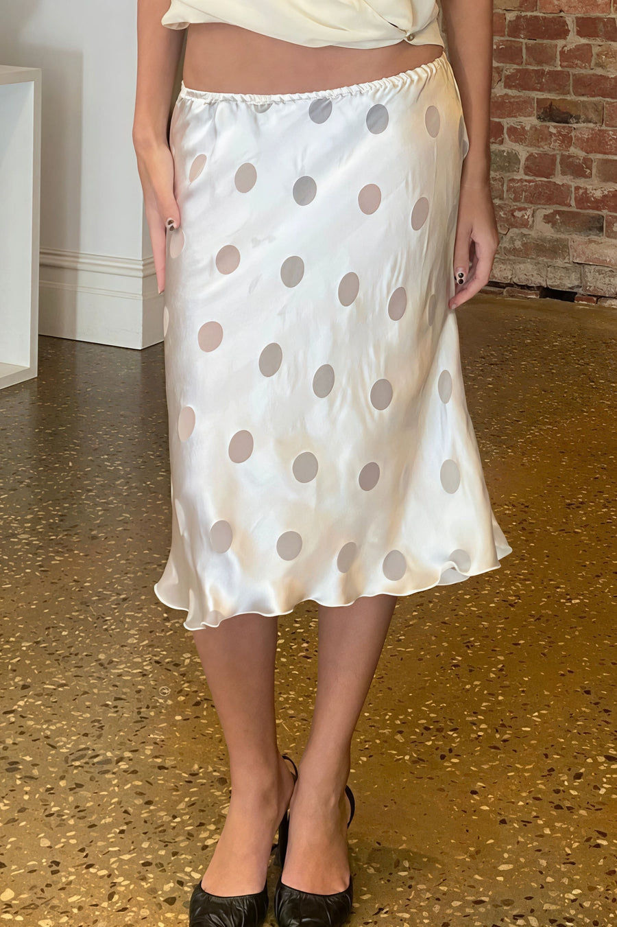 White Polka Dot Sheer Casual Skirt