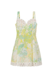 Linen Lace Trim Floral Mini Boho Dress