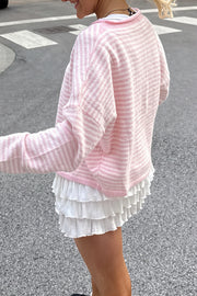Stripe Roll Neck Button Casual Cardigan