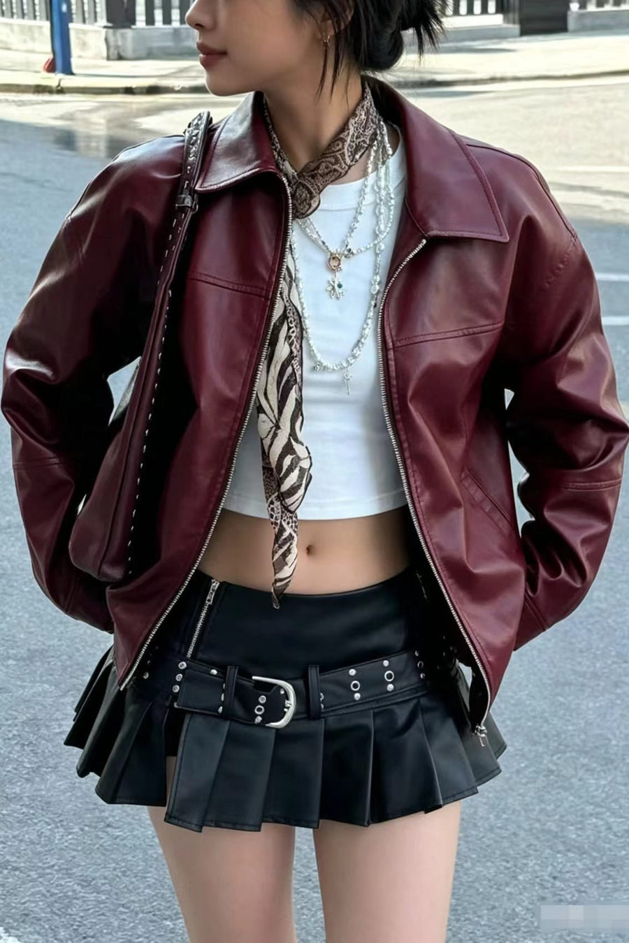Vintage Faux-Leather Zip Jacket