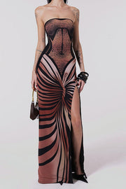 Printed 3D Print Slit Maxi Maxi Dress
