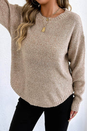 Textured Crew Neck Longline Sweater