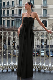 Twist Front Halter Ruched Maxi Dress