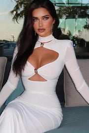Fitted Solid Cutout Maxi Bodycon Maxi Dress