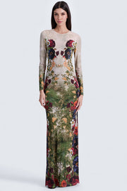 Floral Mesh Long Sleeve Maxi Dress