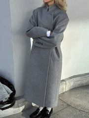 Gray Casual Wool Notched Button Up Overcoat