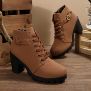 KATNI™ - Chic Lace-Up Metal Buckle Chunky Ankle Boots