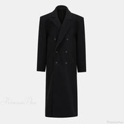 Lapel Woolen Double-Breasted Shoulder Pad Overcoat