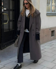 Lapel Woolen Double-Breasted Shoulder Pad Overcoat