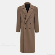 Lapel Woolen Double-Breasted Shoulder Pad Overcoat
