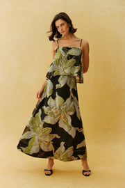 Black Floral Spaghetti Strap Maxi Dress