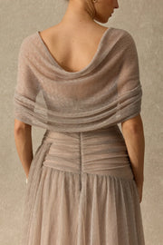 Khaki Pleated Draped Strapless Maxi Dress