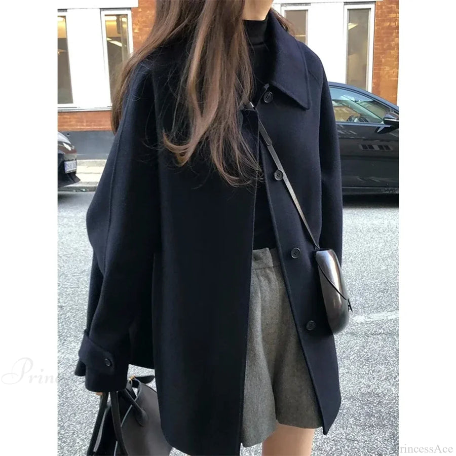 Wool Blends Vintage Korean Streetwear Overcoat